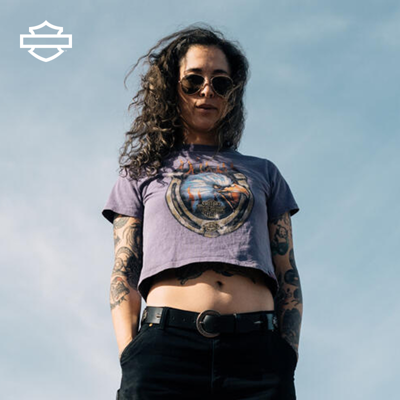 Harley-Davidson X Dickies Joint Brand Women's Flame Eagle Pattern Loose Short T-Shirt