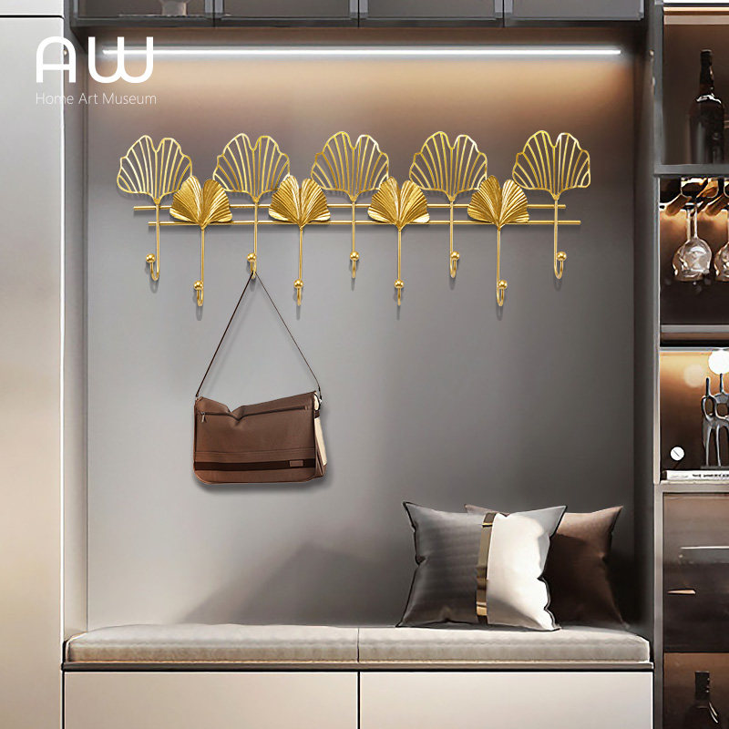 AW entrance decoration hanging hanger entrance entrance wall creative hook ginkgo biloba leaf hook key storage hanging wall