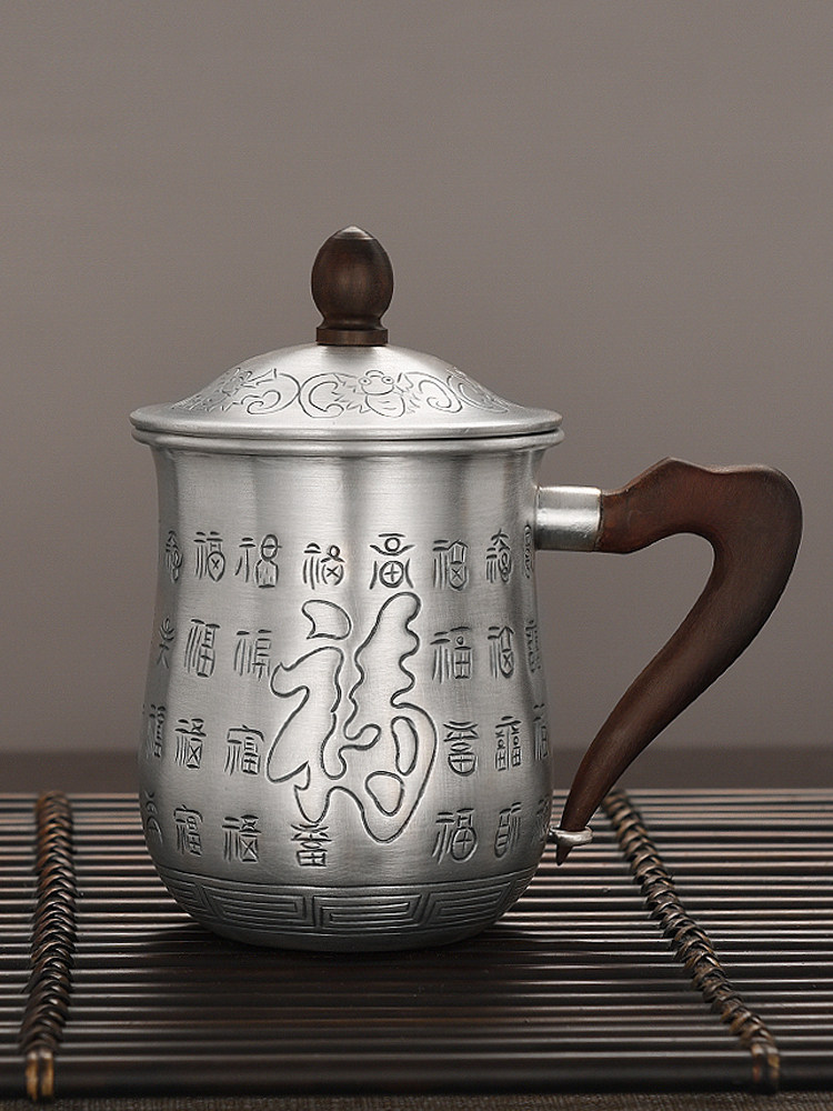 World silver Tower Sterling silver teacup foot silver 999 teacup Household large capacity office cup Sterling silver handmade silver water cup