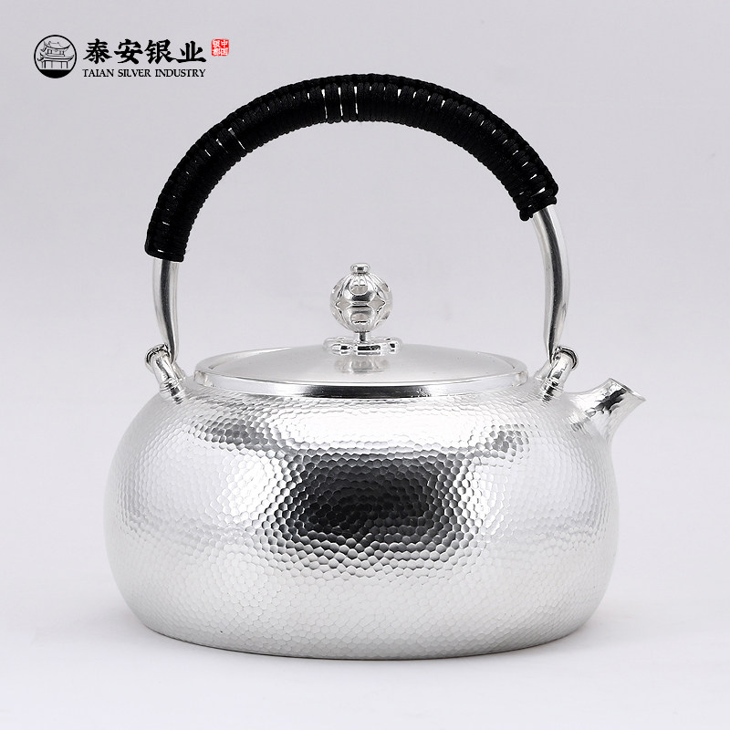 Tai'an silver industry pure silver 999 boiling water pot pure handmade hammer grain silver pot Chinese tea pot Kung fu tea furniture
