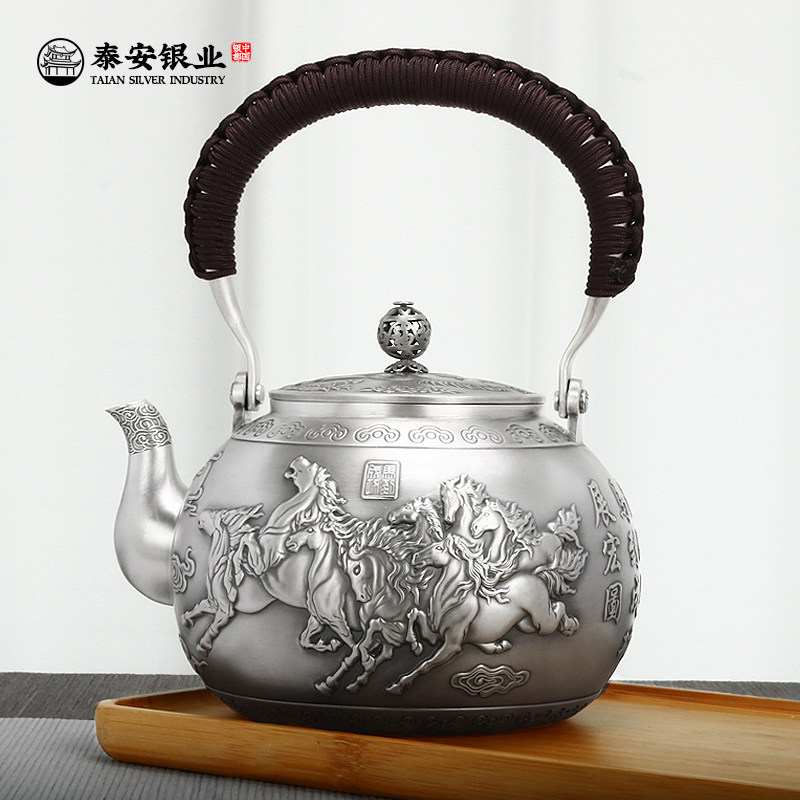 Tai'an Silver Industry Handmade Silver Pot Pure Handmade Pure Silver 999 Teapot Cooking Kettle Domestic Utilita Tea With Boiling Water Pot