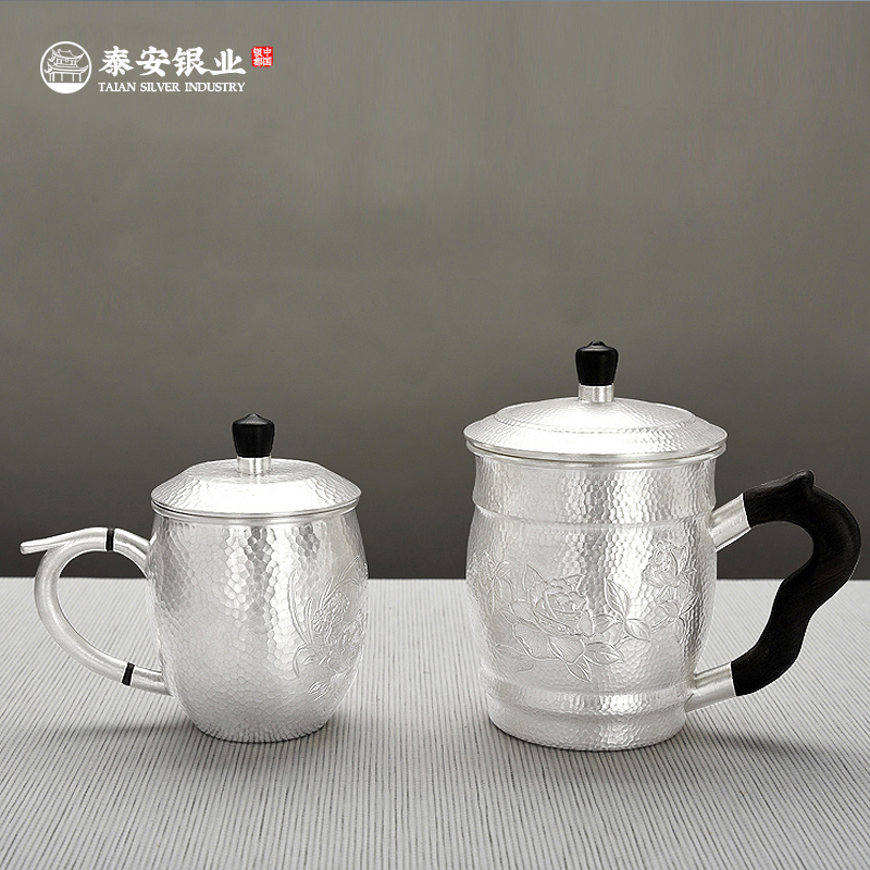 Tai'an Silver Sterling Silver Hammer Pattern 999 Silver Cup Large Capacity Mug Handmade Silver Sterling Silver Tea Cup Water Cup Tea Crock