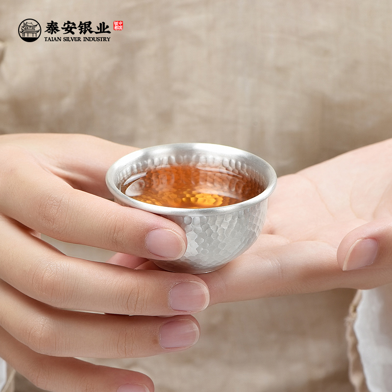 Tai'an Silver 999 Kung Fu Tea Cup Handmade Handmade Handmark Office Tea Cup Master Cup