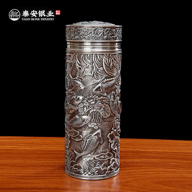 Taian Silver Industry S999 Inside And Outside Pure Silver Cups Silver Water Glass High Gear Gift Tea Cup Insulation Cup