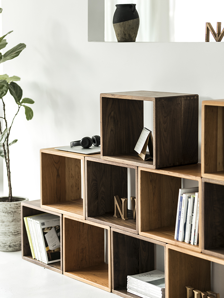 Japanese solid wood free combination lattice cabinet Nordic simple creative bookshelf Single cabinet storage cabinet