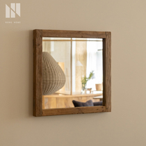 Nongju ∣ Retro wabi-sabi style solid wood dressing mirror square wall-mountable desktop makeup mirror B&B entrance mirror