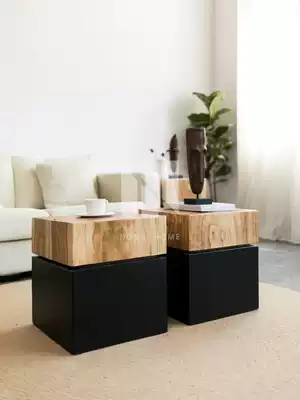 Nordic solid wood double pin black coffee table B & B hotel simple log edge a few original ecological square wooden pier stool