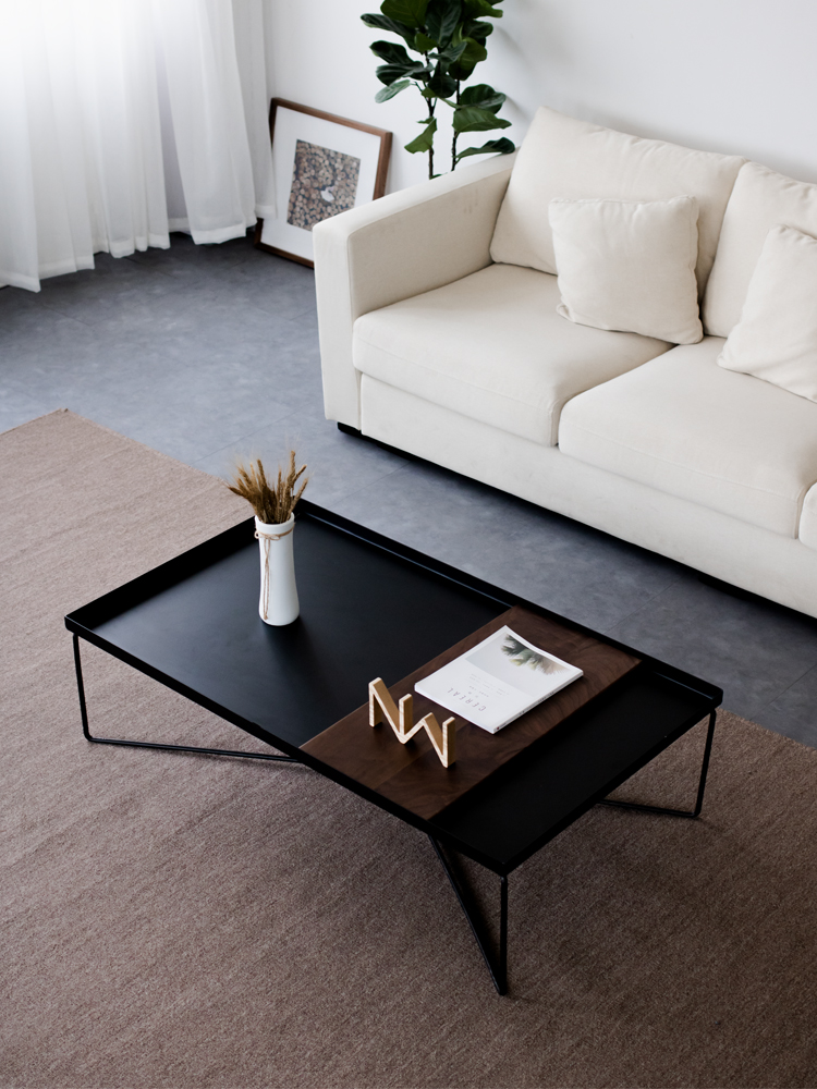 Longju ∣ Nordic industrial style black walnut wrought iron coffee table modern minimalist rectangular minimalist coffee table table