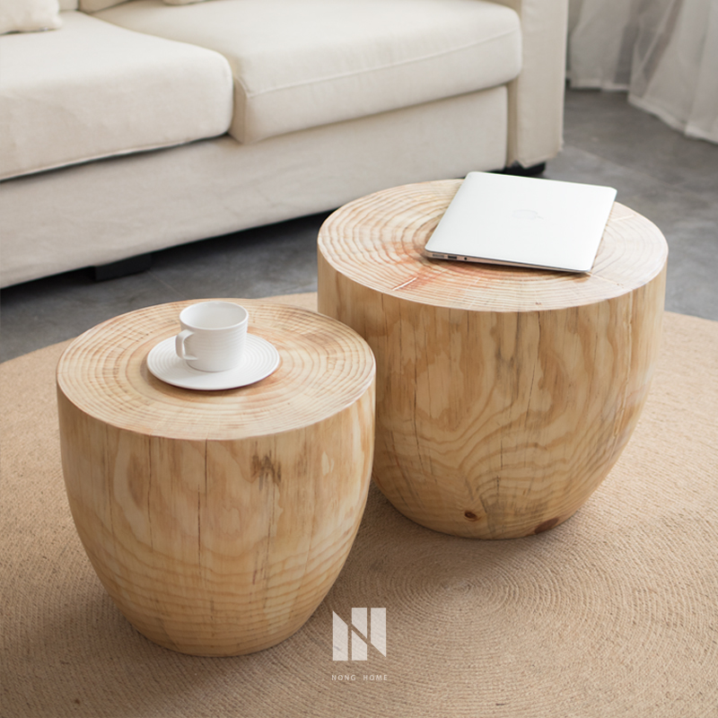 Nordic all-solid wood pier combined root carving tea table wooden stool stakes on several corners of household furniture