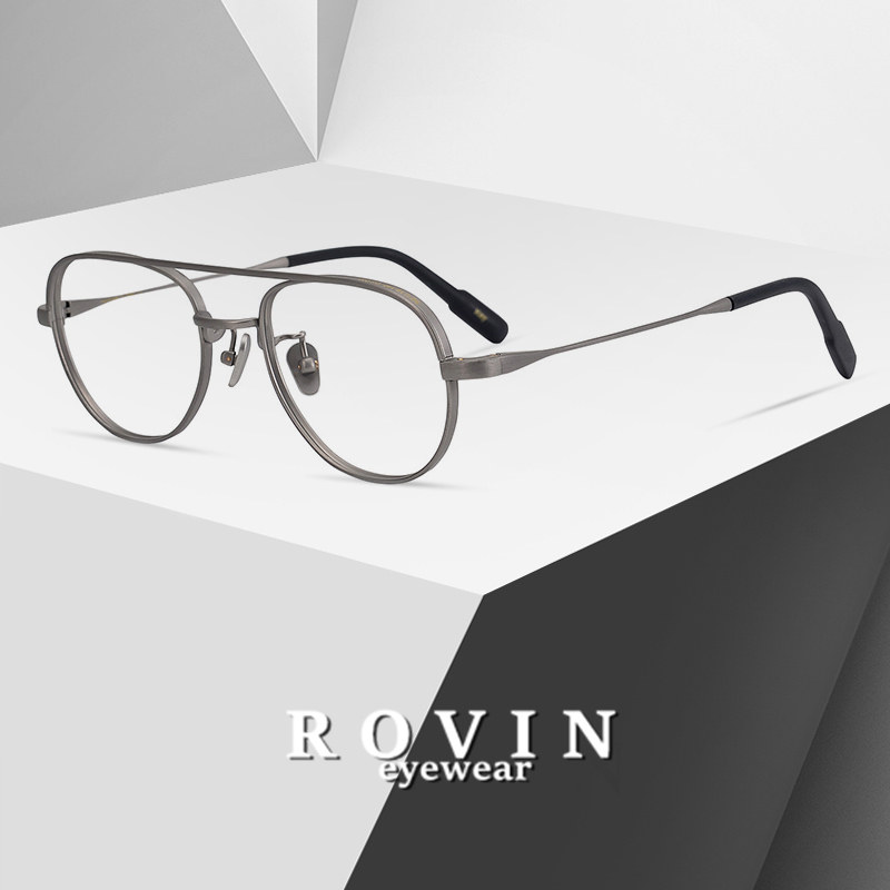 Frosted texture wide-brimmed light luxury handmade pure titanium ultra-light retro pilot toad mirror myopia men's and women's glasses frame