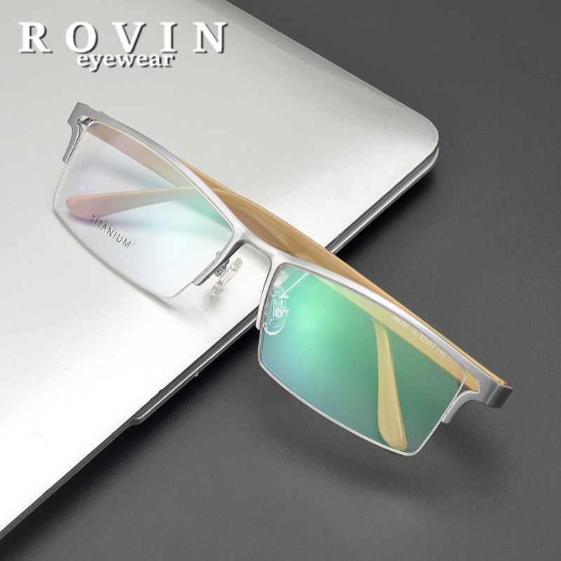 Business pure titanium bamboo legs Ultra-light business square half-frame anti-blue light men's big face myopia presbyopic glasses frame
