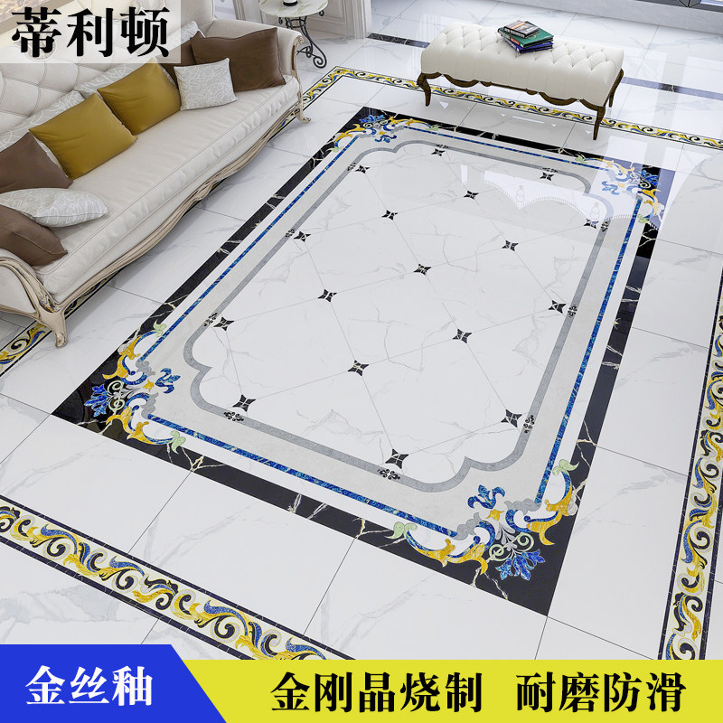 Modern Minimalist Gold Silk Glazed Living Room Parquet Tiles Diamond Crystal Abrasion Resistant Carpet Brick Corridor Aisle Puzzle Floor Tiles