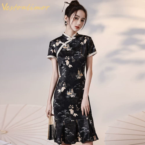 Летнее ципао, ретро модное платье, 2025 года, крой «рыбий хвост»