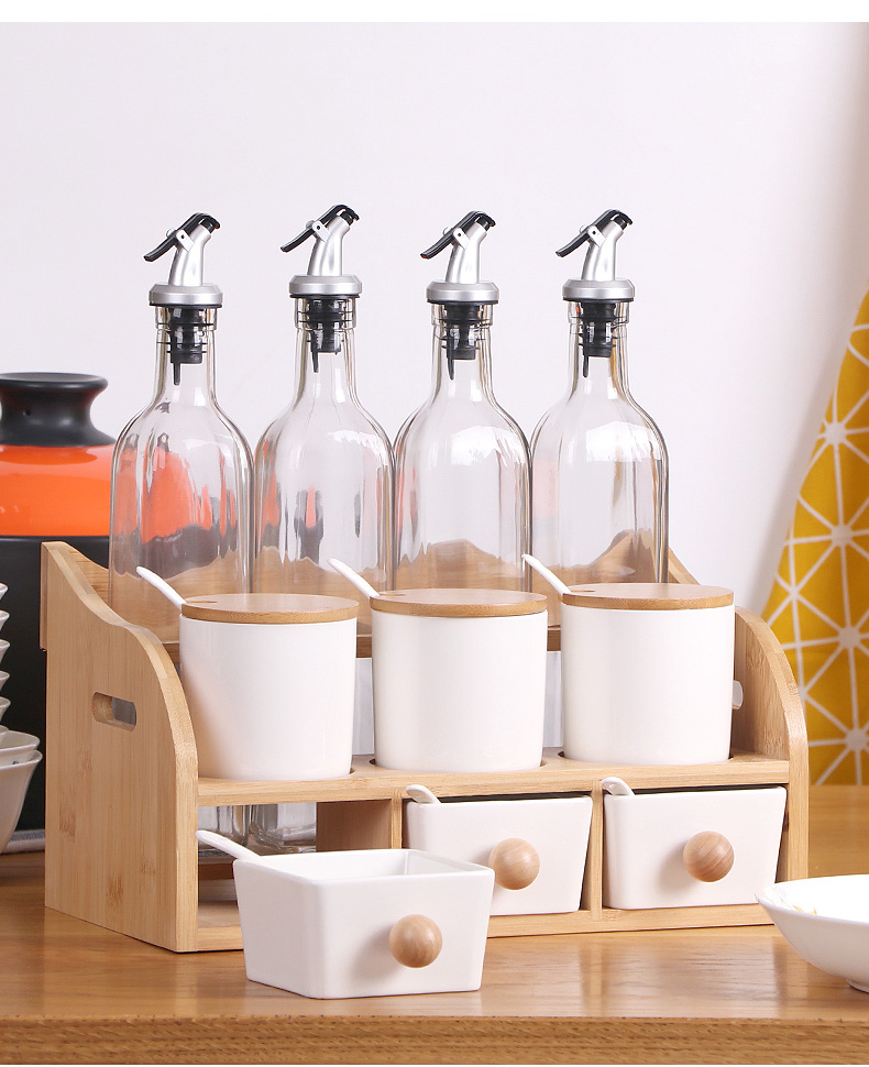 Ceramic condiment boxed set kitchen seasoning as cans leakproof household glass oil combination seasoning box