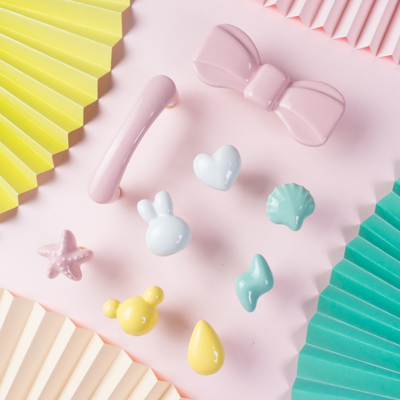 Brass light luxury children's room cartoon cute clouds moon stars ceramic cabinet cabinet door wardrobe drawer handle