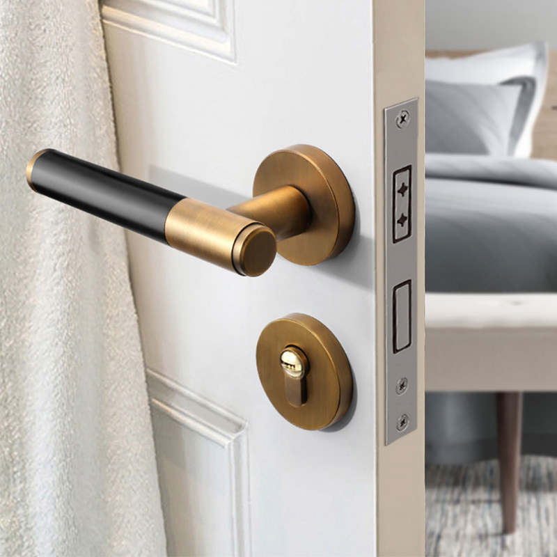 Sunan Household Silent Bedroom Simple Solid Wood Door Lock Nordic Golden American Two-Piece Universal Lock