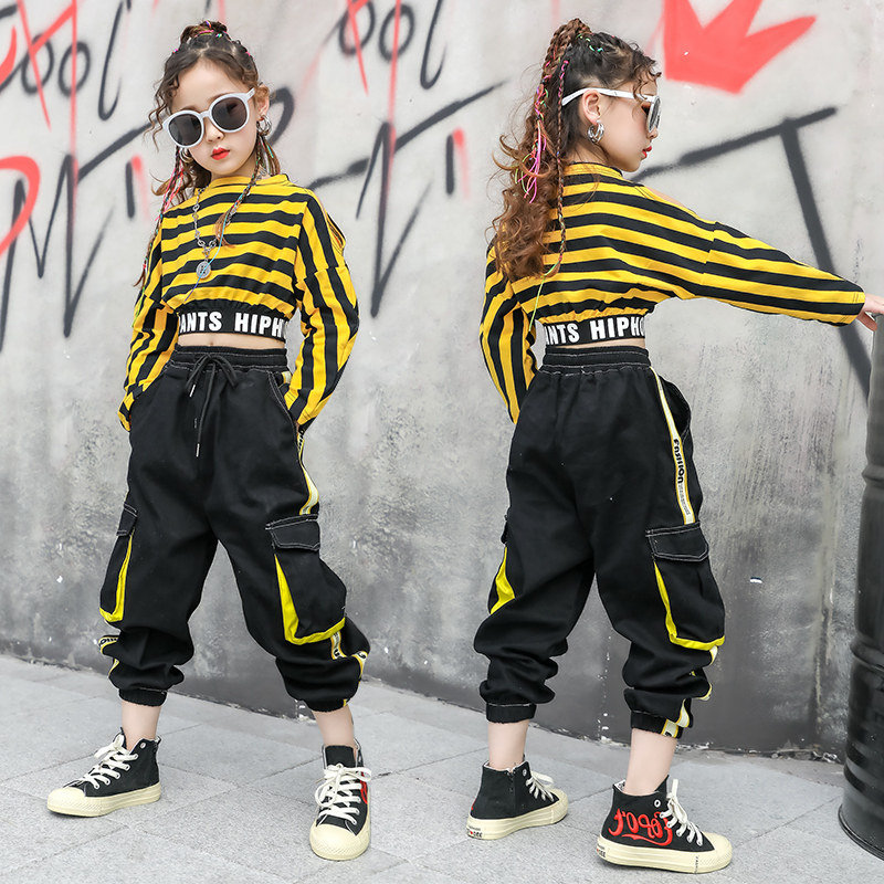 Girls jazz dance suit little girl foreign style Korean version navel catwalk fashion clothing children hip-hop hip-hop performance clothing