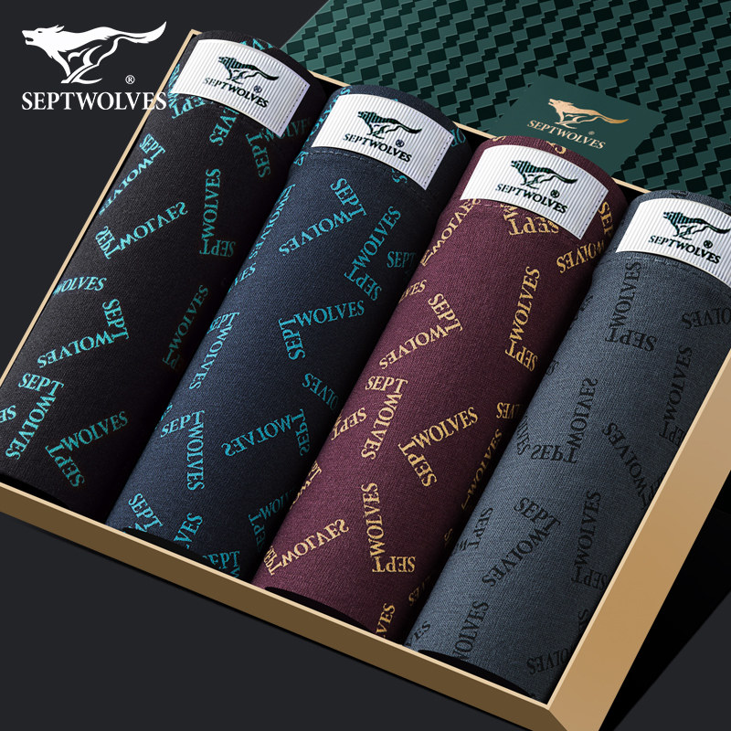 Official store flagship shorts head septwolves men's underwear men's cotton boxer boxer boxer 100% cotton safety pants