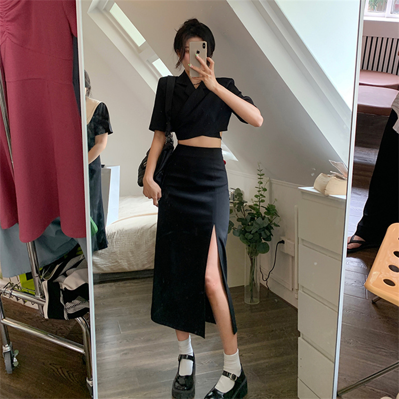 Black High-Waisted Slit Skirt for Women, Spring/Summer 2025 New Style, Trendy, Slimming, Bodycon Long Skirt, Pencil Skirt