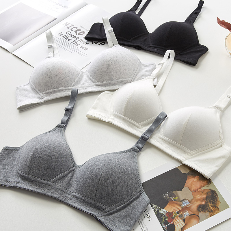 Pure Cotton Girls' Underwear, Thin Style, Puberty Development Period, Junior High School and High School Students' Bra, Small Chest, Push-Up, No Empty Cup, Student Bra