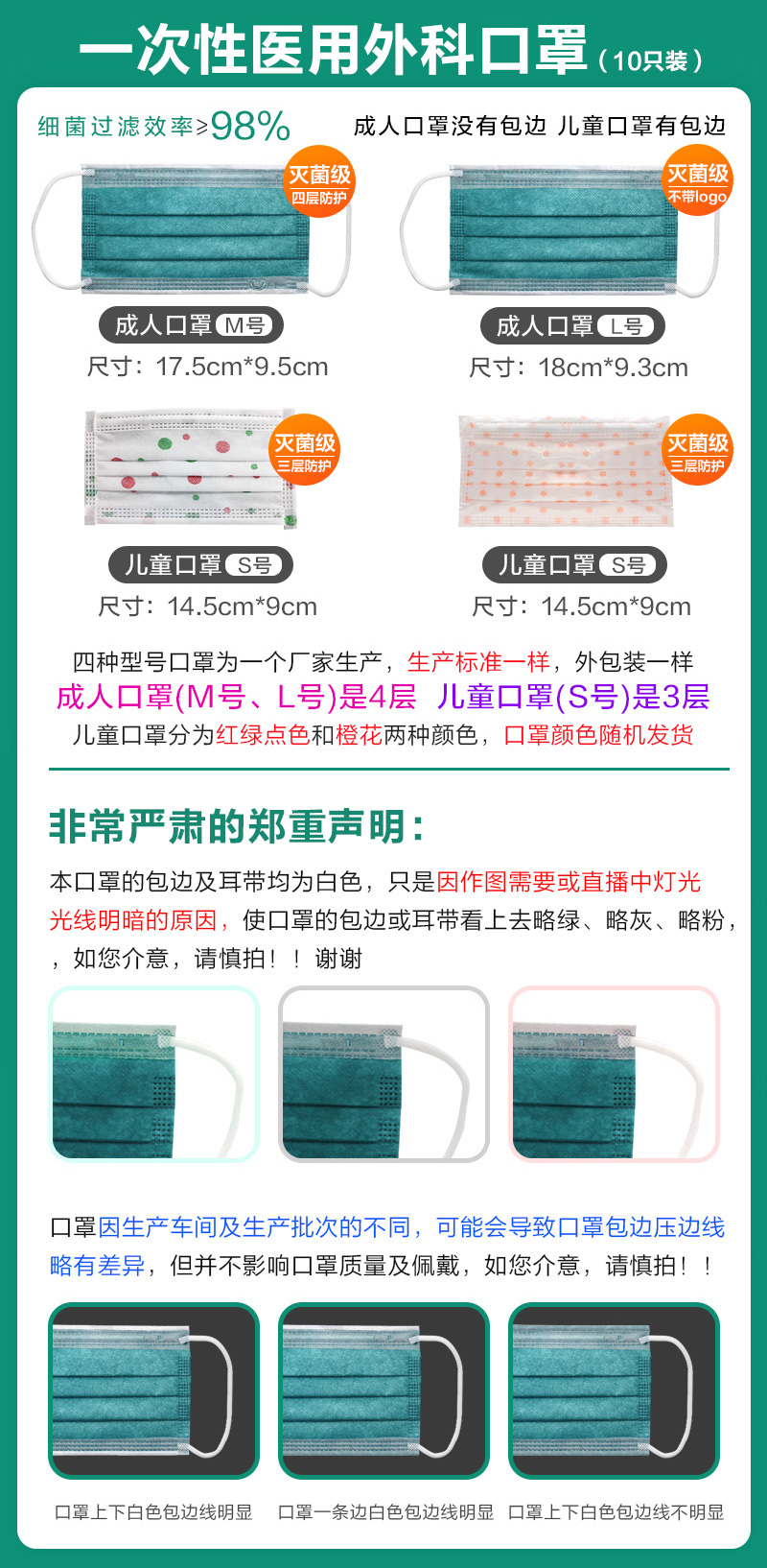 puyuan 一次性医用外科口罩 10只 图2