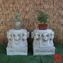Stone carving antique flower rack White marble bluestone made old pillar pier base flower stand Courtyard stone decoration bonsai flower stand