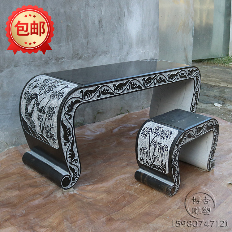 Stone carving long stone bench Chinese culture table guqin table antique case bonsai flower table temple table bluestone stone table stone bench