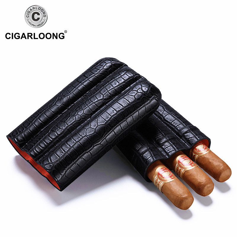 CIGARLOONG cigar case moisturizing cover crocodile leather embossed portable 3 cigars large-caliber leather case