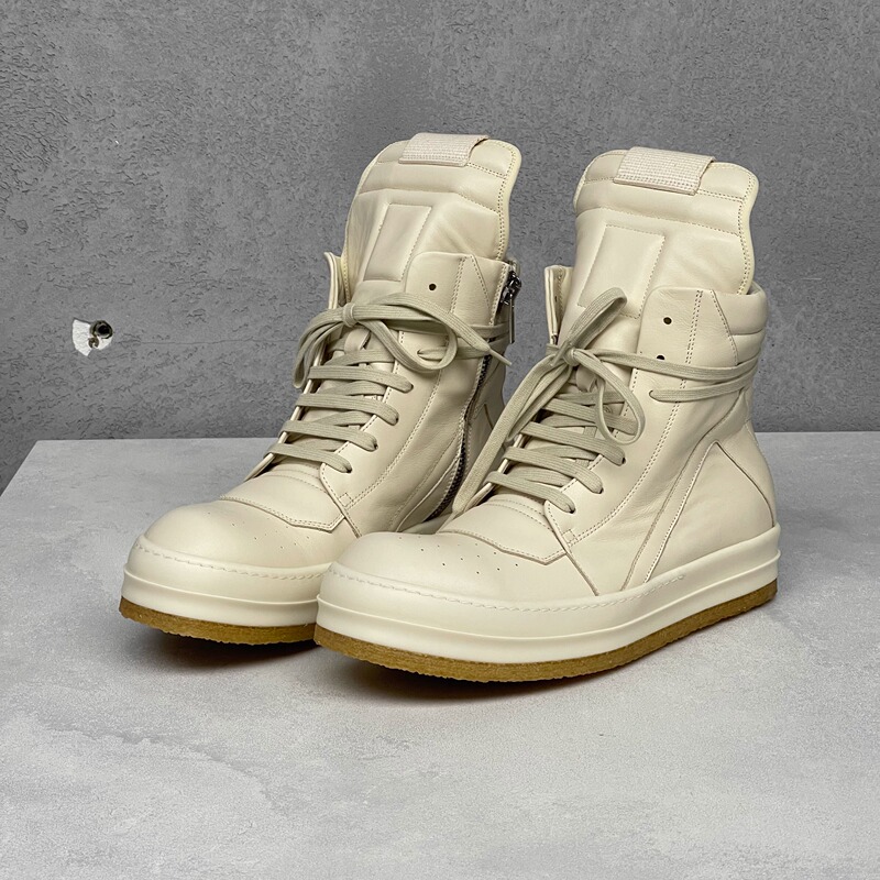 Void |   Rick Owens Ro 25 Autumn and Winter White  Patchwork Rubber Sole Inverted Triangle High-Top Shoes for Men and Women
