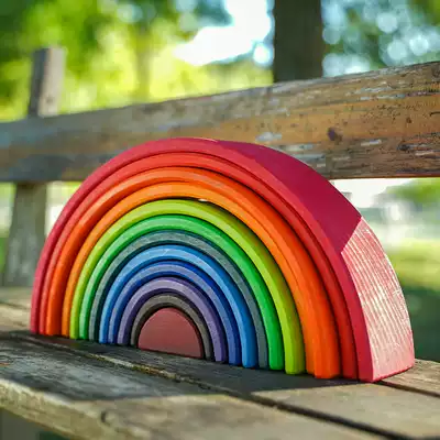 Grimm rainbow building blocks series Pyramid Montessori children's wooden build early education Motherland version toy ins