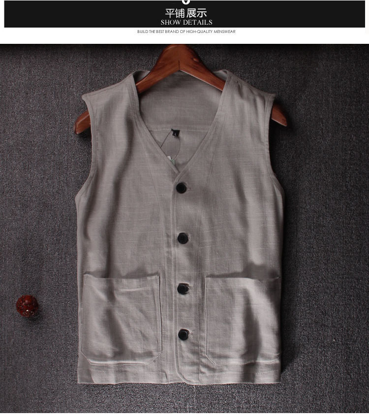 Mùa hè cỡ lớn Trung Quốc vải lanh Tang phù hợp với áo thun không tay nam cardigan trung niên áo vest lỏng mồ hôi vest vest - Áo vest cotton áo thun ba lỗ