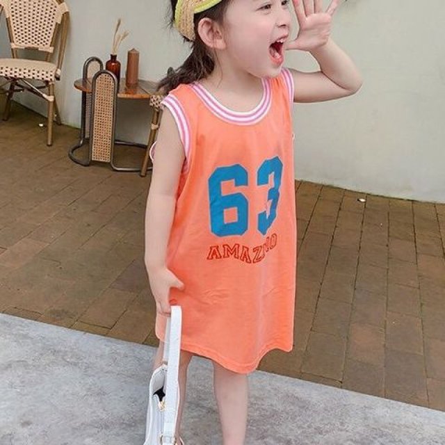 H Girls Sports Basketball Jersey Korean Fashion Baby Summer Clothes Children's Baby Style Vest Mid-Length Skirt ສາວນ້ອຍ