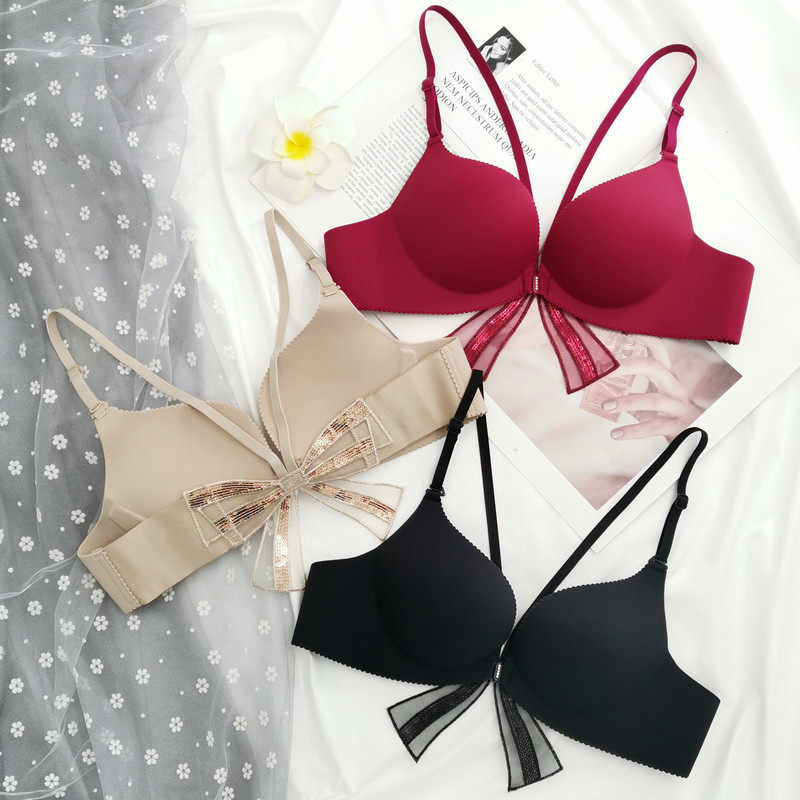 Liner wear hollow beauty back without trace steel ring front buckle bra red blast gathering small chest thickness sexy DK