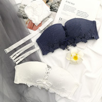  Strapless bra small chest gathered non-slip thin section without steel rim invisible underwear set female upper support one shoulder summer