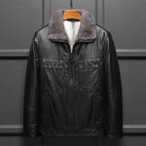 Haining leather men's cross mink liner short leather jacket fur one mink fur coat coat winter
