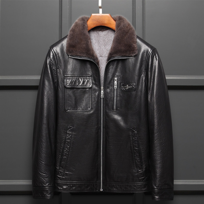 Mink leather jacket men's minke leather grass whole mink liner big coat fur integrated genuine leather fur coat jacket short winter