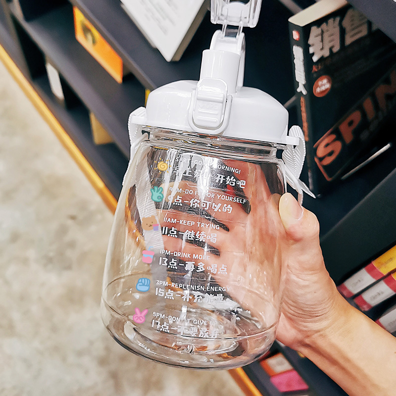 Water glass female summer portable super capacity plastic with straw large belly net red kettle bottle 1500ml Sport cup