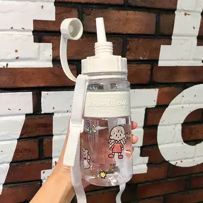 Extra large capacity large with suction tube Cup 2000ml plastic water cup water bottle bottle female student cute portable men Cup