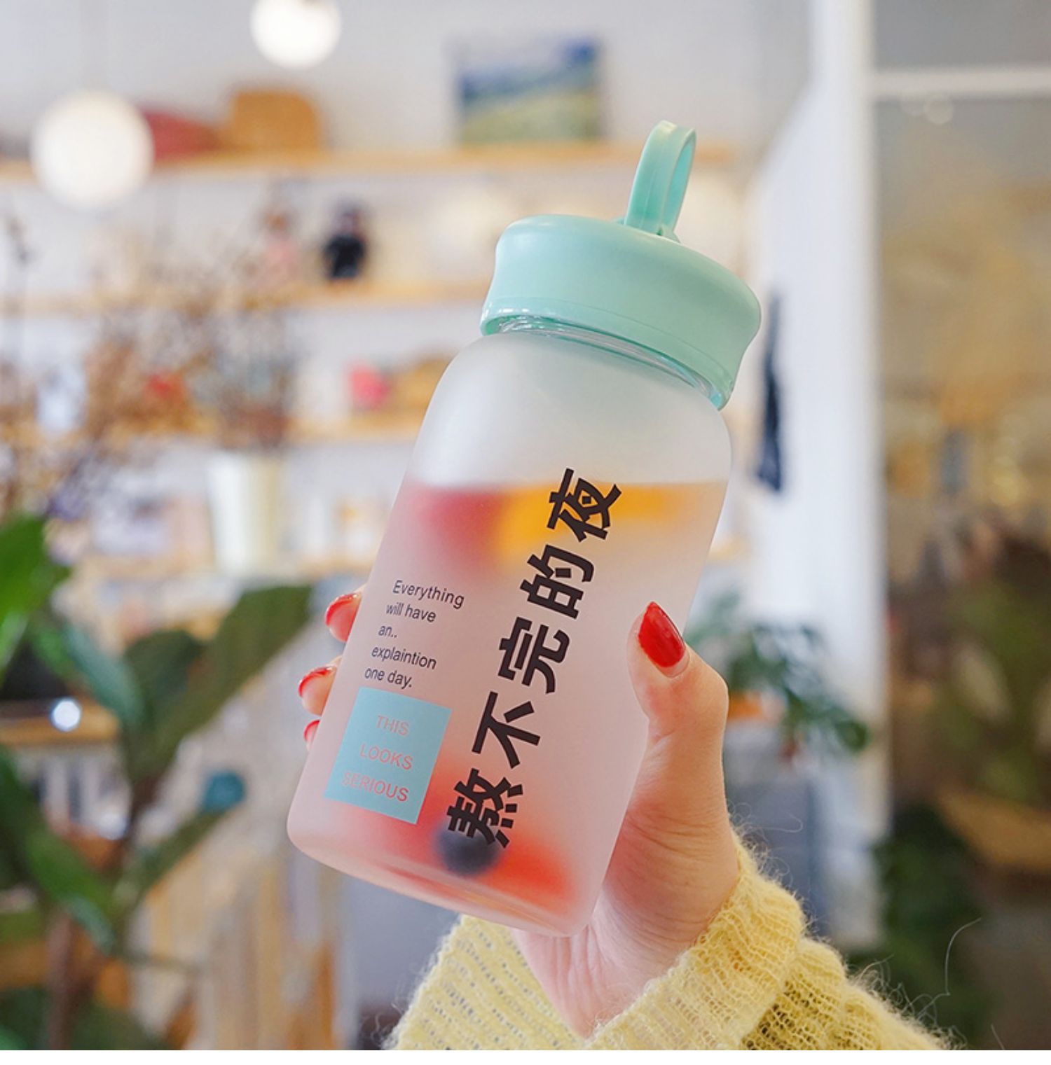 Phiên bản tiếng Hàn của ly thủy tinh mờ cho nam và nữ sinh viên Cup cầm tay dễ thương cốc tươi sáng tạo nhà lắc mạng đỏ - Tách bình lock&lock