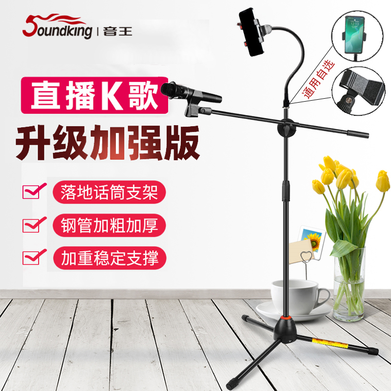 Yin Wang professional dual microphone stand floor type mobile phone clip live tripod condenser microphone stand microphone stand