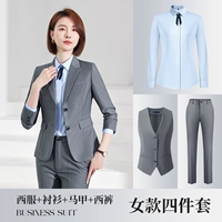 Серый женский костюм+рубашка+жилет+женские штаны