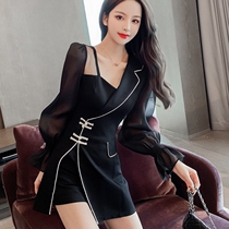 Fashion suit spring 2021 new female socialite temperament bubble sleeve dress shorts foreign style two-piece set