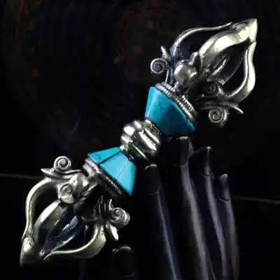 Tibetan Buddhist supplies Nepalese handmade pure copper inlaid with Turquoise Tantric dharma equipment Five-stock Vajra Dorji