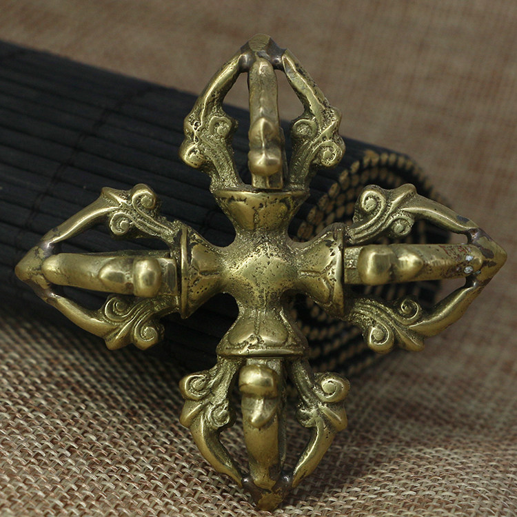 Religious offerings Nepalese handmade dharma instrument Cross Vajra five-stock pure copper Tibetan karma pestle