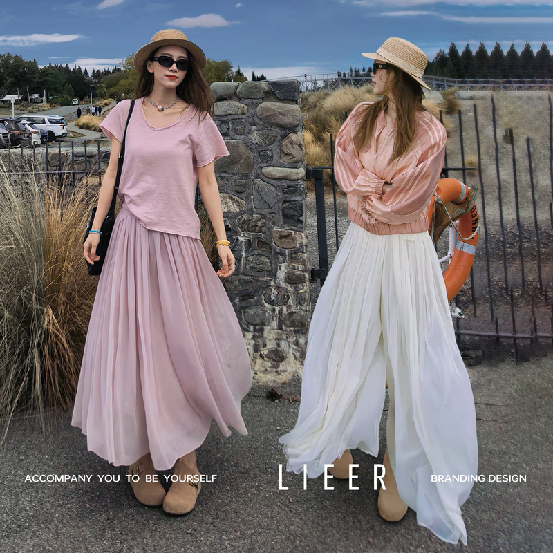 Lieer's "Free Skirt Pants: One Layer of Gauze, Thousands of Kinds of Softness, Nude Pink Misty Feel, Row Style High-Waisted Gauze Skirt Pants