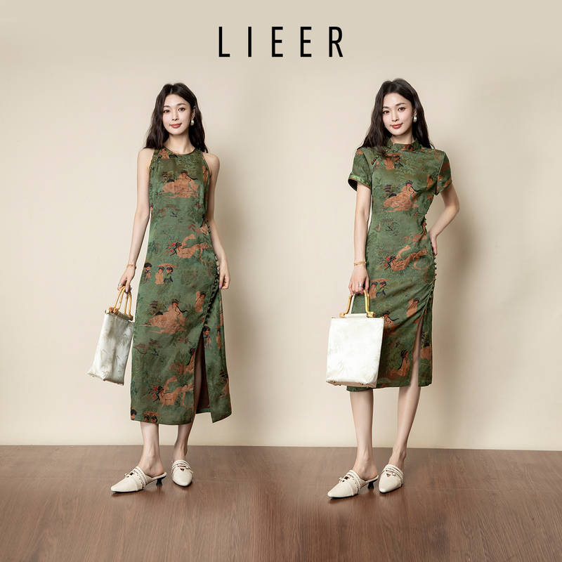 Lieer Lieer """"First Hui"," 25 Mumi 100 Mulberry Silk Xiangyunsha Chinese Cheongsam Series 8039
