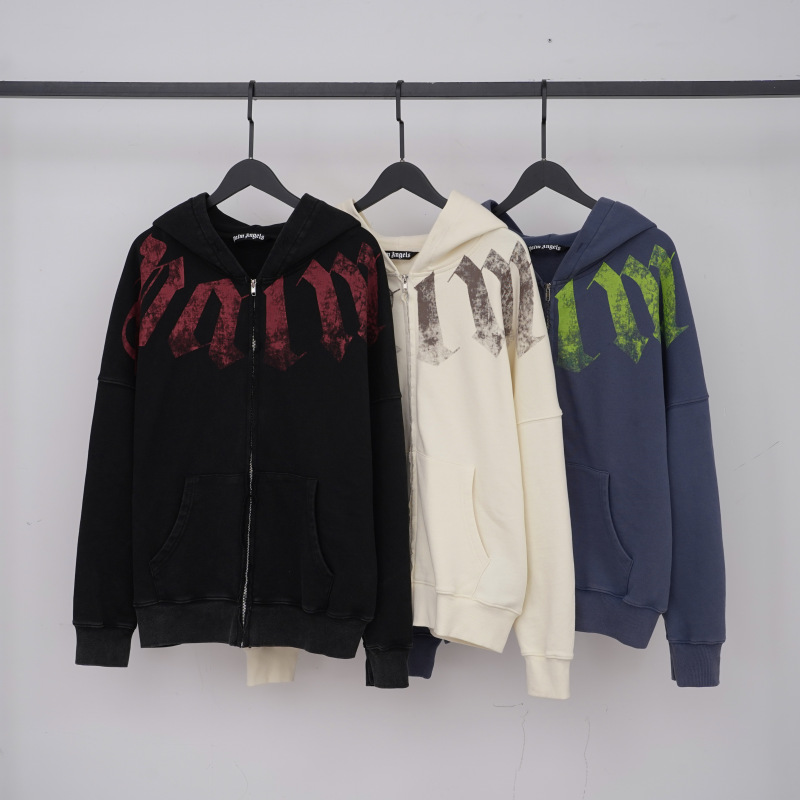Palm Angels Pa Color-Printed Letter Zipper Hoodie Unisex Trendy Brand Jacket