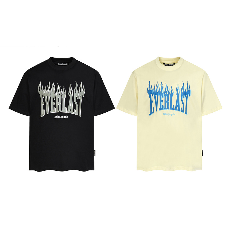 Palm Angels Pa Flame Large Letter Print Short-Sleeved T-Shirt for Men and Women, Loose Trendy Top