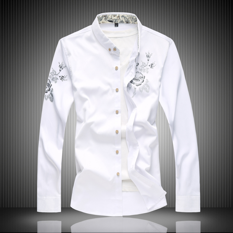 2026 Summer Chinese Style Men's Long Sleeve Printed Shirt Plus Size Trendy Casual Slim Fit Men's Clothing