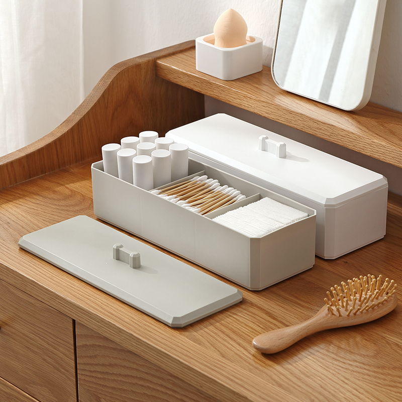 Desktop storage box makeup cotton dust-proof makeup remover cotton swabs plastic cosmetics sundries dressing table storage box